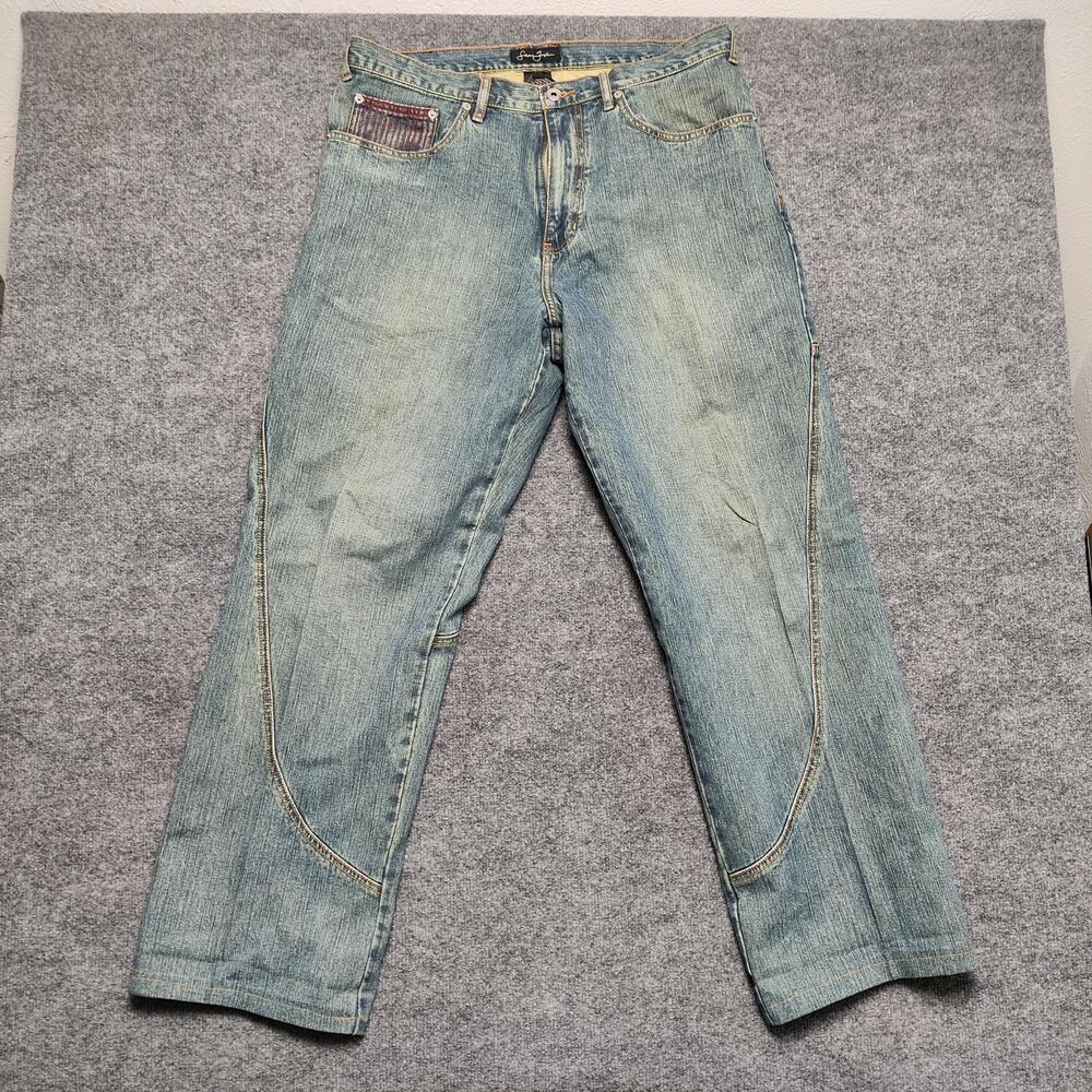 Sean John Jeans Mens 34x31 Light Wash Blue Relaxed Straight Denim Pants Hip Hop